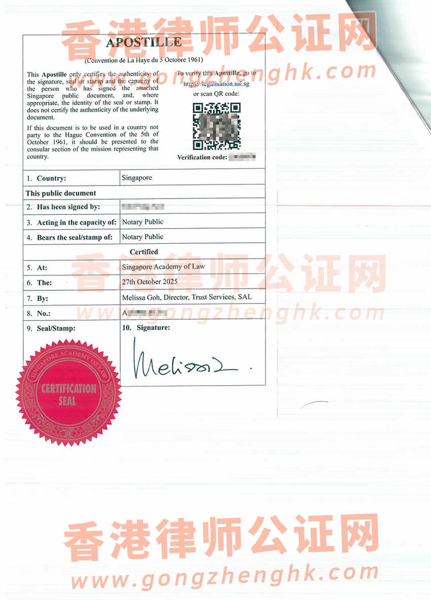 新加坡護照和原中國身份證是同一人證明聲明公證海牙認證參考樣本